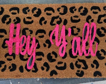 Hey Ya'll Leopard Door Mat