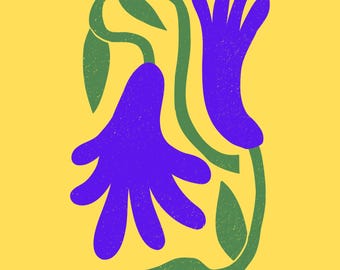 Purple Bloom, Floral Print, Yellow and Purple Floral Print, Home Print, Cute Home Print, Matisse inspired print, Cute Print, Flower Poster