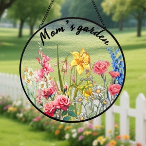 Custom Family Birth Flowers Glass Suncatcher, Flower Glass Art, Custom Mom&#39;s Garden Gift, Mother&#39;s Day Gift, Gift For Grandma