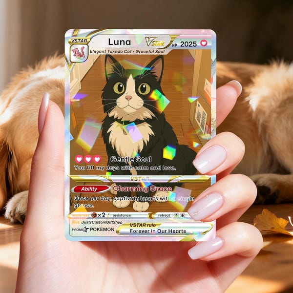 Custom Pet Pokemon Card | Personalized Dog Cat Portrait, Anime Style Card, Pet memorial, Pet Gift, Dog Gift, Cat Gift, Pet Lover Gift
