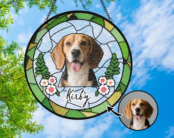 Custom Dog Portrait Stained Glass Suncatcher – Pet Memorial Gift from Photo, Dog Keepsake, Sympathy Gift, Stained Glass Dog Art