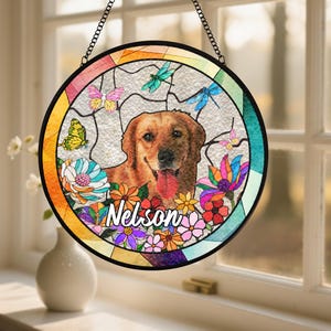 Personalized Pet Memorial Stained Glass - Custom Dog Loss Gif, Dog Portrait Suncatcher, Pet Photo Keepsake Art, Dog Loss, Pet Loss Gift