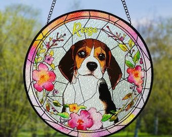 Custom Pet Portrait Stained Glass Suncatcher, Glass Dog Memorial, Custom Dog Portrait from Photo, Pet Loss SunCatcher, Dog Loss Gift