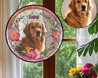 Benutzerdefinierte Hundeportrait Glas Suncatcher, Hund & Katze Foto vom Glas, Glashundedenmal, Haustier-Denkmalgeschenk, Glashund