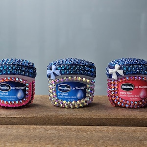 Rhinestone Bling Vaseline Jar with Bow: Luxury Lip Balm (0.25oz/7g)