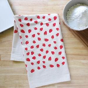 Hand Printed Strawberry Kitchen Towel or Hand Towel