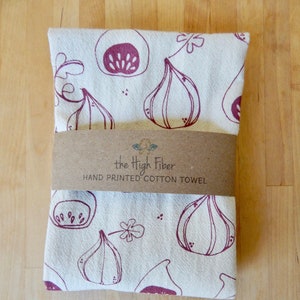 Fig Towel, Kitchen Towel or Hand Towel, Handprinted, Natural Cotton image 1