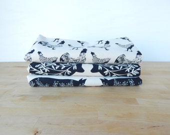 Black Farm Prints Hand Printed 3 Natural Cotton Towels Tea Towel
