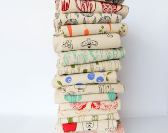 Set of 10 Kitchen Towels, Hand Printed, Choose Your Prints, Bulk Kitchen Towel Set