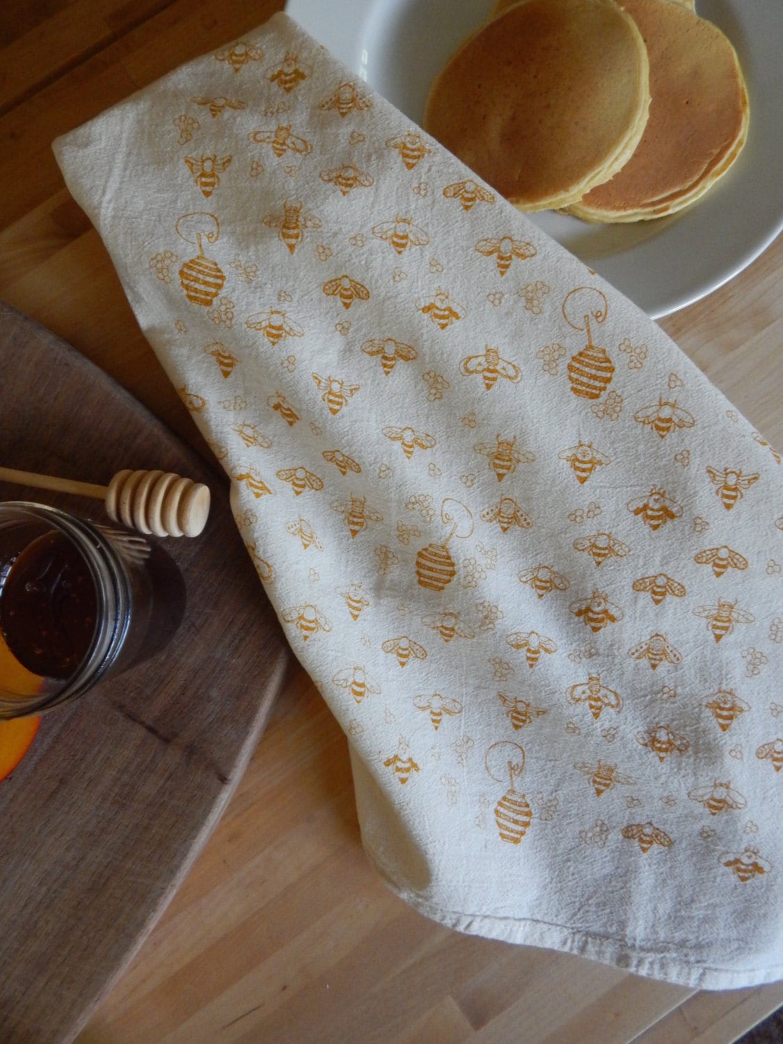 Bee Kitchen Towel Handprinted Kitchen Towels Handmade Etsy