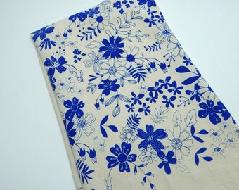 Floral Kitchen Towel, Flour Sack Towel, Hand Printed Kitchen Towel, Blue, Natural Cotton, Kitchen Garden, Flowers Dish Towel, Zero Waste
