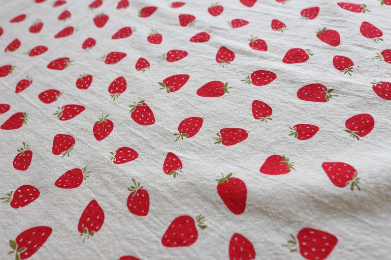 Toalla de cocina con estampado de fresas a mano: Saco de harina de algodón suave imagen 2