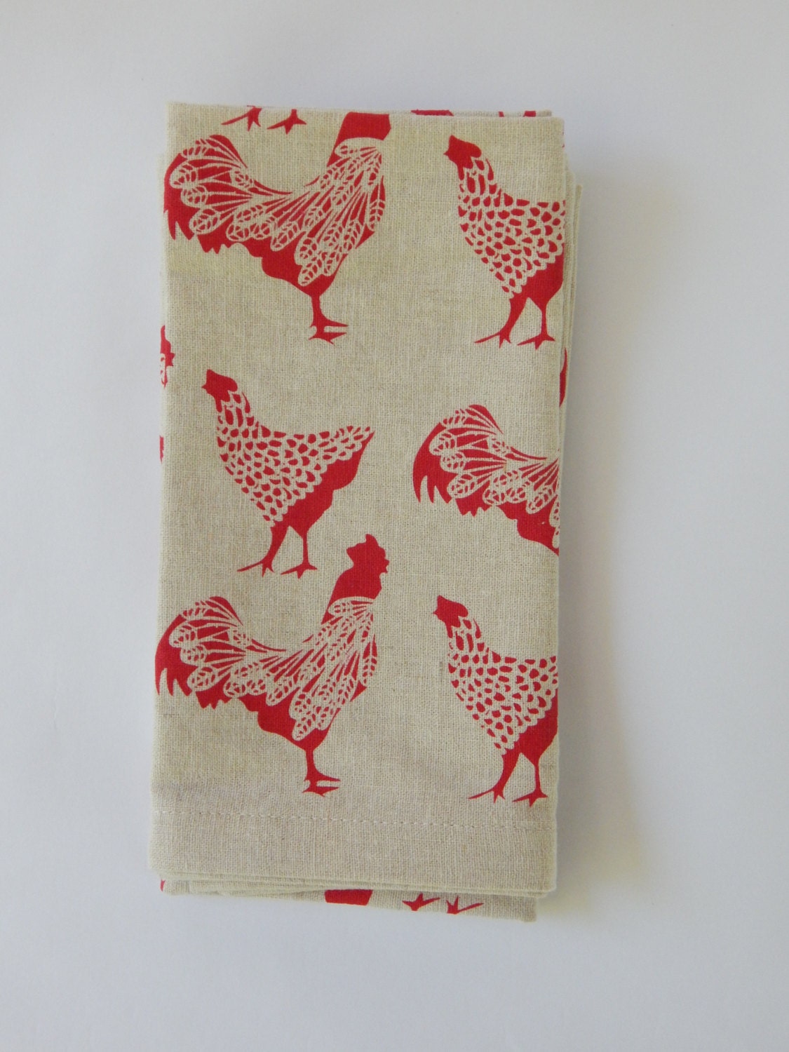 Chicken Cloth Napkins Farmhouse Style Napkins Hand Printed Etsy