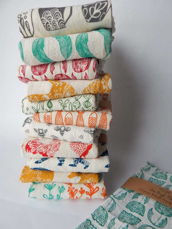 Kitchen Towels, Hand Printed Towels, Choose Your Set of 10