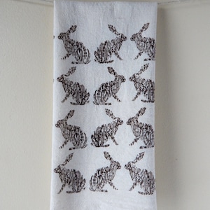 Rabbit Kitchen Towel, Hand Printed, Rabbit Hand Towel, Cotton