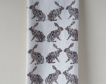 Rabbit Kitchen Towel, Hand Printed, Rabbit Hand Towel, Cotton