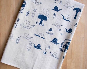 Snail Kitchen Towel, Hand Printed, Cotton Towel