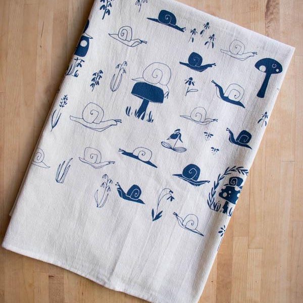 Snail Kitchen Towel, Hand Printed, Cotton Towel