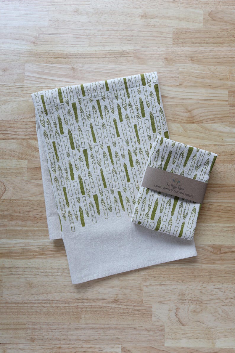 Hand Printed Asparagus Kitchen Towel: Natural Cotton Gardener Gift image 2