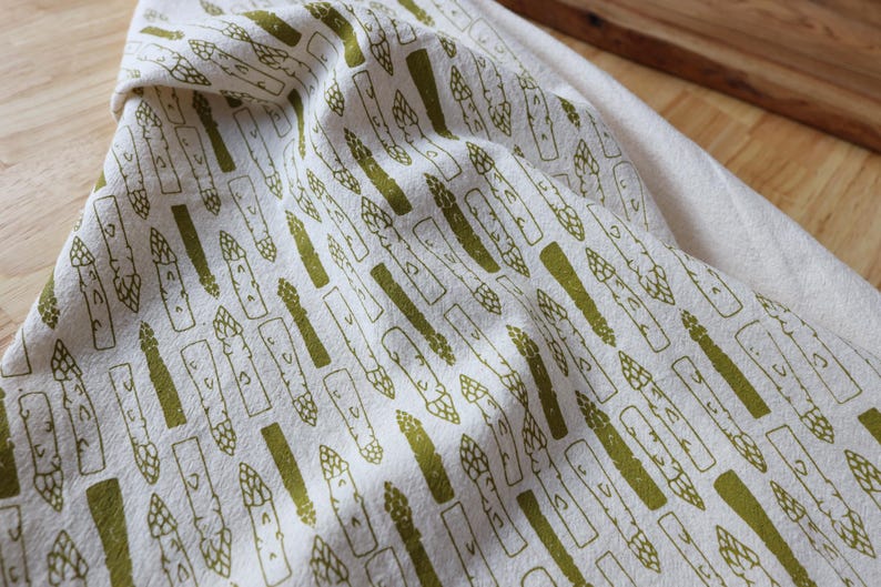 Hand Printed Asparagus Kitchen Towel: Natural Cotton Gardener Gift image 6