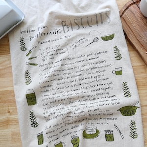 Biscuit Recipe Kitchen Towel, Hand Printed, Natural Cotton