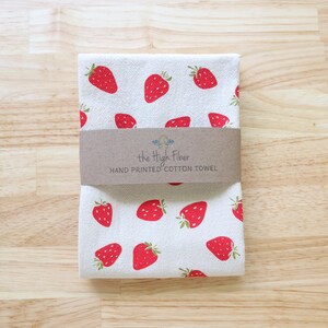 Toalla de cocina con estampado de fresas a mano: Saco de harina de algodón suave imagen 7