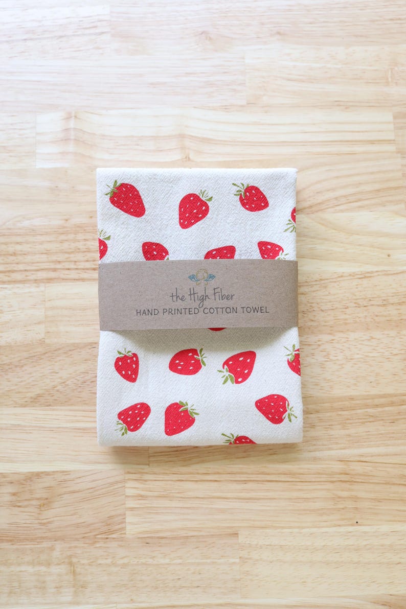 Toalla de cocina con estampado de fresas a mano: Saco de harina de algodón suave imagen 7