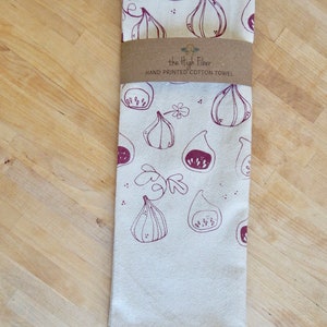 Fig Towel, Kitchen Towel or Hand Towel, Handprinted, Natural Cotton image 2