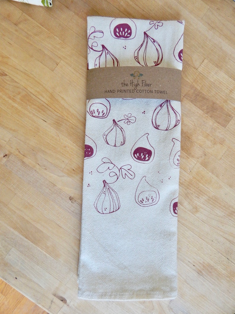 Fig Towel, Kitchen Towel or Hand Towel, Handprinted, Natural Cotton image 2