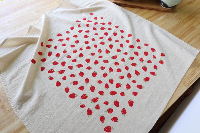 Toalla de cocina con estampado de fresas a mano: Saco de harina de algodón suave imagen 3