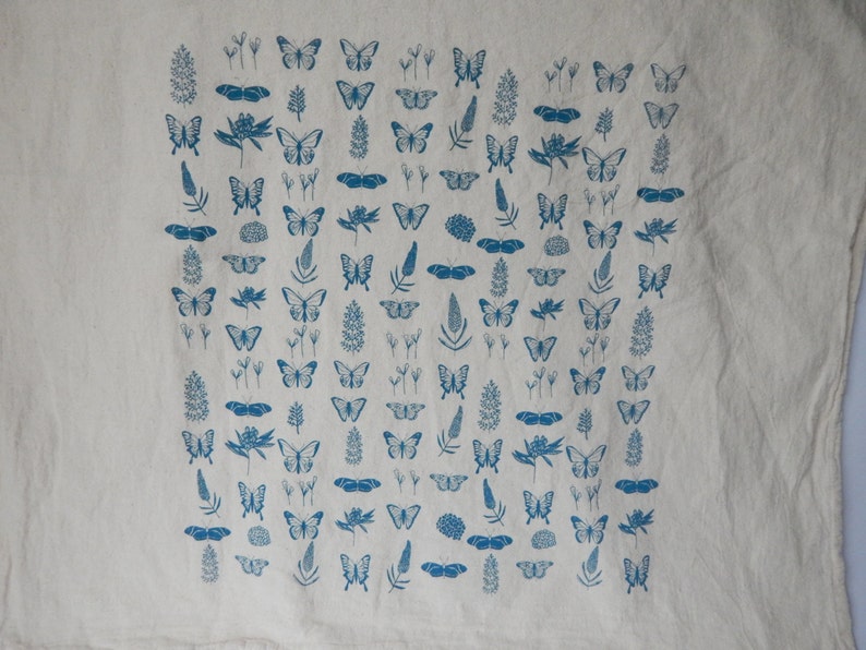 Butterfly Floral Kitchen Towel, Hand Printed, Natural Cotton, Choose Your Color image 5