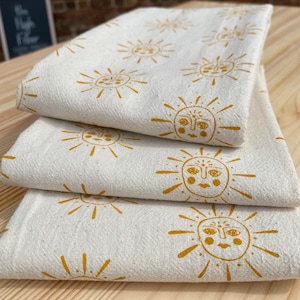 Sun Kitchen Towel, Handprinted Kitchen Towels, Sun Towel