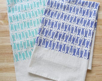 Strofinaccio da cucina a forma di pesce, stampato a mano, scegli il colore: turchese o blu reale