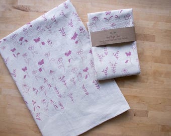 Flower Meadow Kitchen Towel, Hand Printed, Cotton Towel