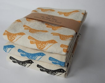 Kitchen Towel, Hand Printed Towel, Bird Kitchen Towel, Cotton, Choose Your Color