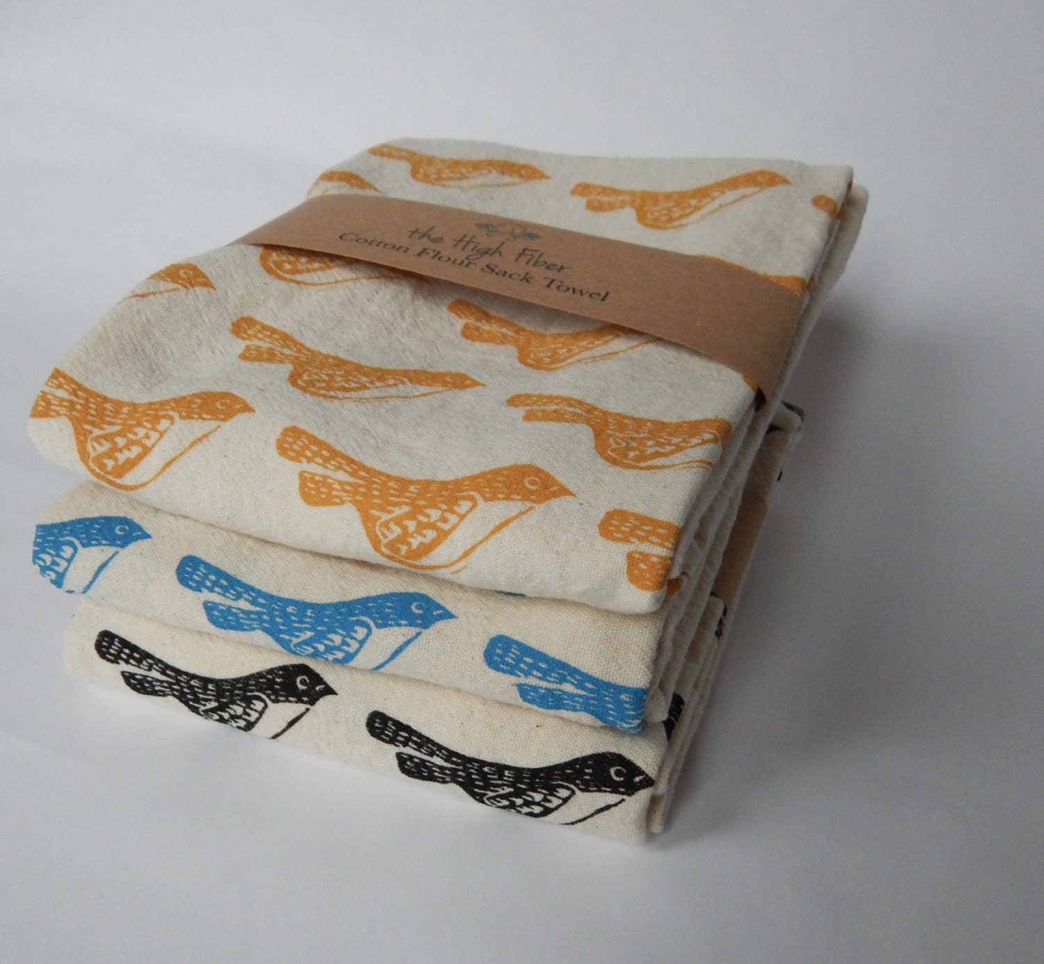 Kitchen Towel Hand Printed Towel Bird Kitchen Towel Cotton Etsy