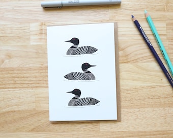 Hand-Drawn Common Loon Greeting Card, 5” x 7” Everyday Card, Blank Inside