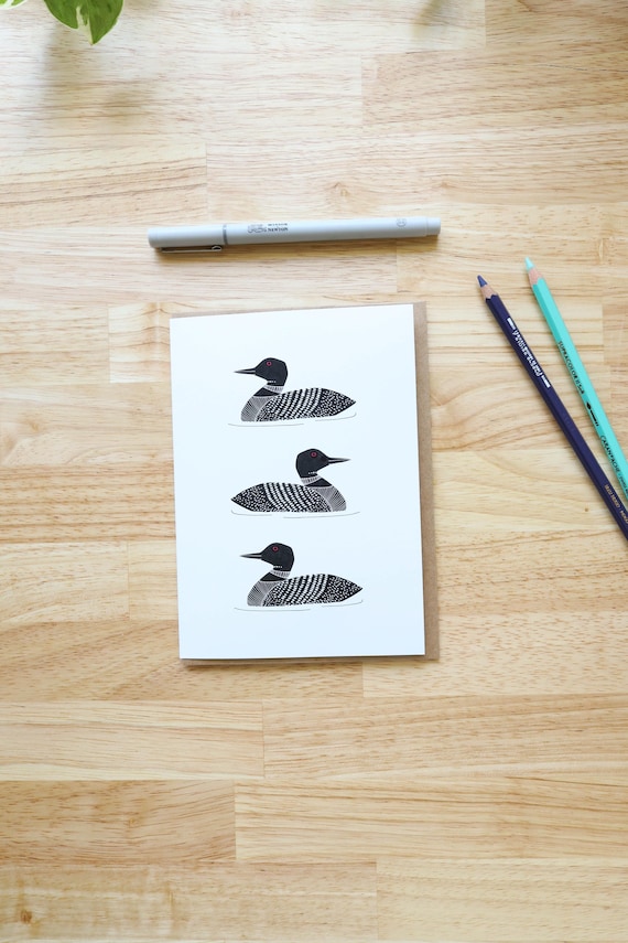Hand-Drawn Common Loon Greeting Card, 5” x 7” Everyday Card, Blank Inside