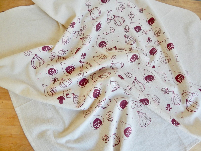 Fig Towel, Kitchen Towel or Hand Towel, Handprinted, Natural Cotton image 5