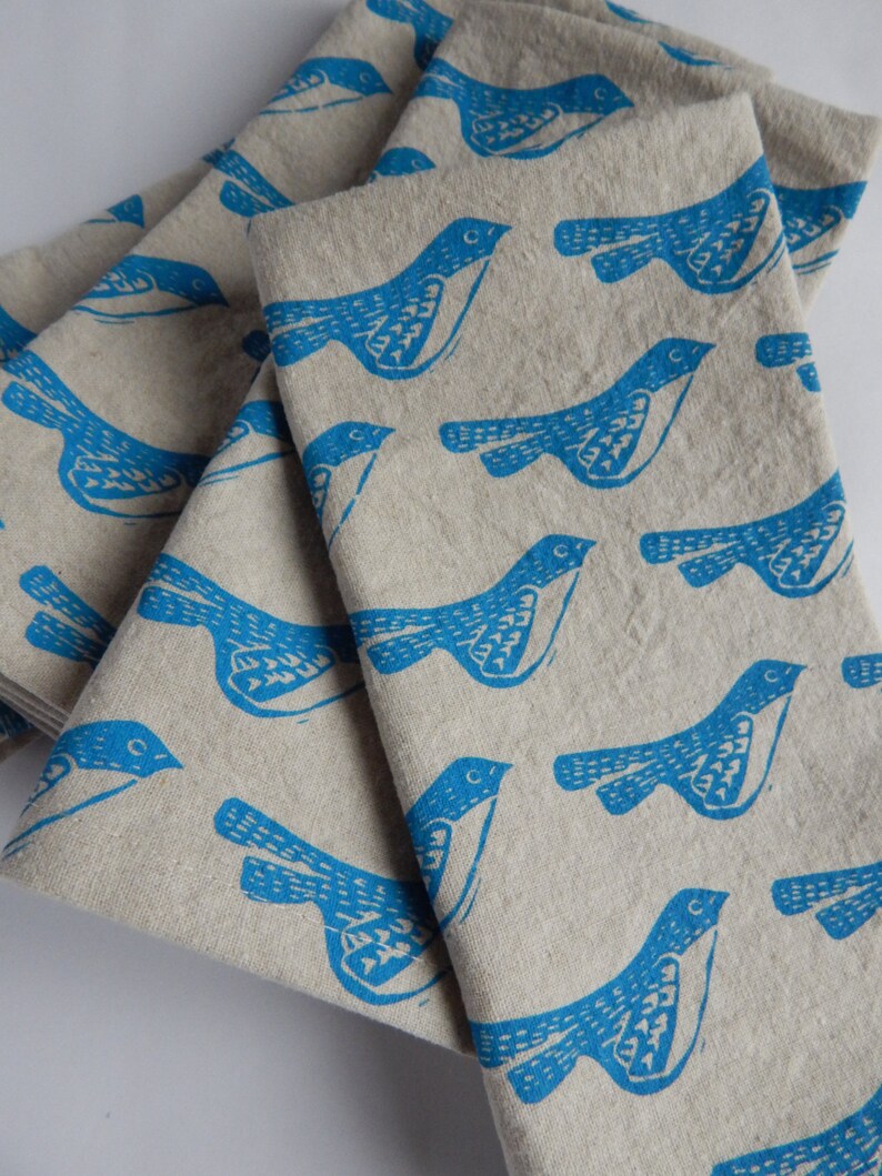 Cloth Napkins Hand Printed Bird Napkins Set of 4 Natural Etsy