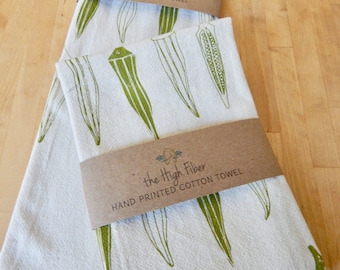 Okra Print Kitchen Towel, Hand Printed, Kitchen or Hand Towel