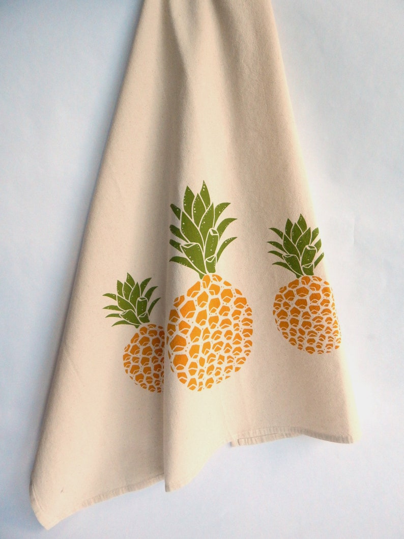 Kitchen Towel Pineapple Handprinted Natural Cotton Etsy