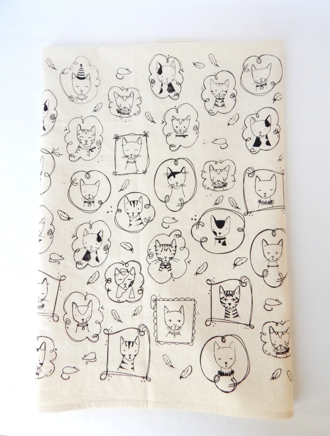 Kitchen Towel, Hand Printed, Cats, Natural Cotton, Choose Your Color - Etsy