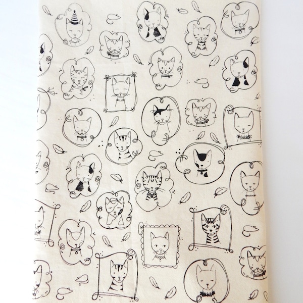 Cat Kitchen Towel, Hand Printed, Natural Cotton Kitchen or Hand Towel, Choose Your Color