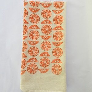 Hand Printed Citrus Kitchen Towel or Hand Towel, Choose Your Color
