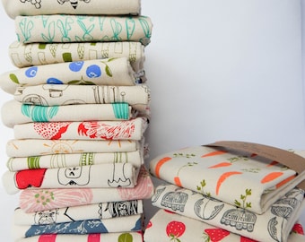 Set of 7 Kitchen Towels, Hand Printed, Hostess or Housewarming Gifts, Choose Your Set of Prints