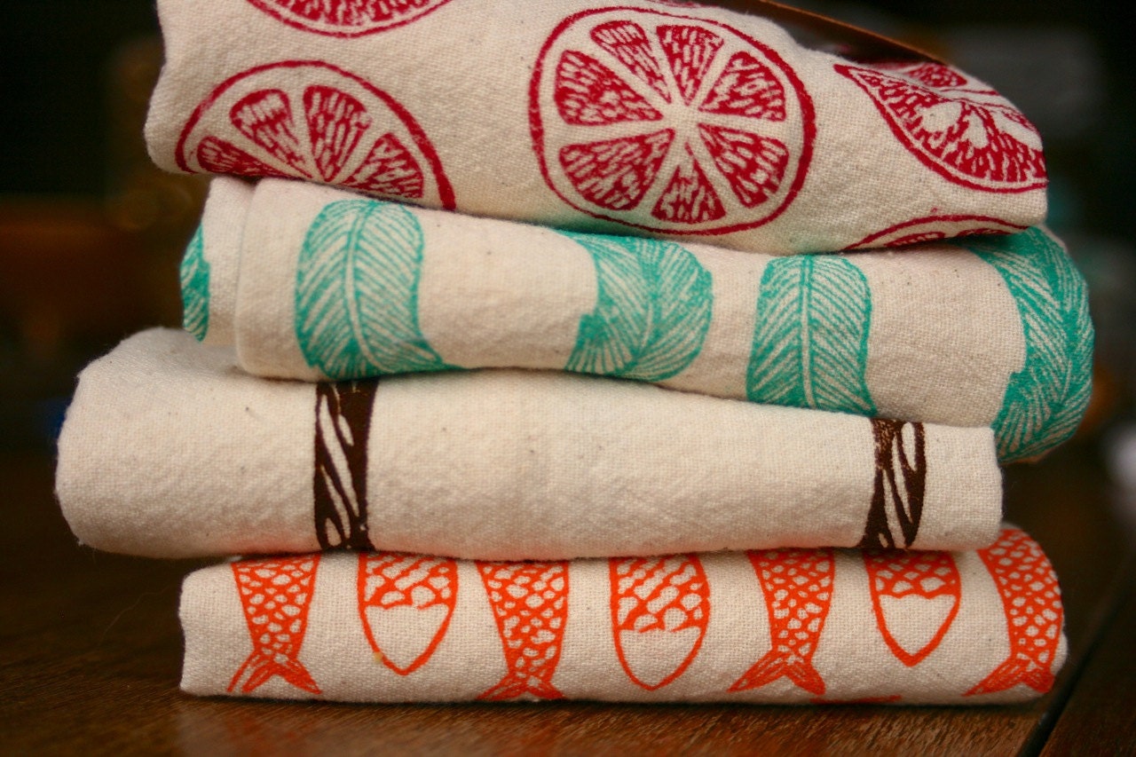 Handmade Kitchen Towels, Hand Printed Kitchen Towels, Towel Set,  Handprinted Tea Towel, Choose Your Set of 3, Hostess Gift, Zero Waste 