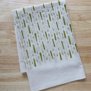 Hand Printed Asparagus Kitchen Towel: Natural Cotton Gardener Gift image 1
