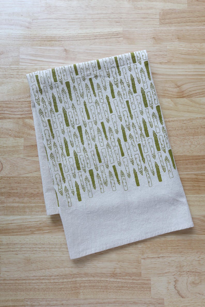 Hand Printed Asparagus Kitchen Towel: Natural Cotton Gardener Gift image 1