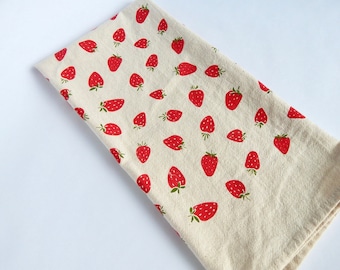 Hand Printed Strawberry Kitchen Towel or Hand Towel